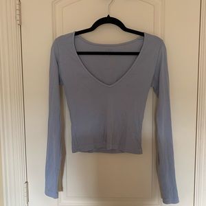 John Galt Light Blue Deep V-Neck Longsleeve